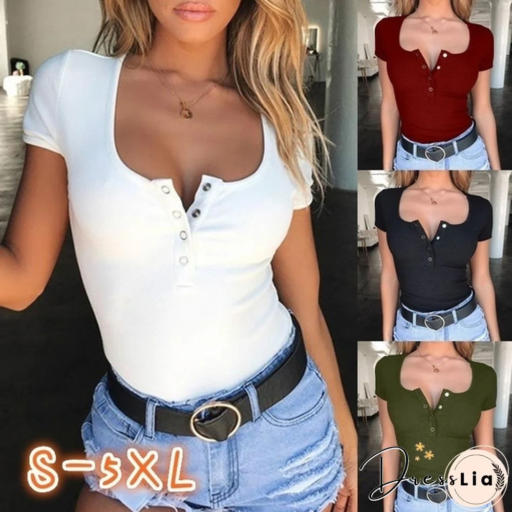 Summer Fashion Women Short Sleeve U-neck Slim T-shirt Casual Style Cotton Pullover Women Fashion Tee Plus Size Blouse Tops Tee