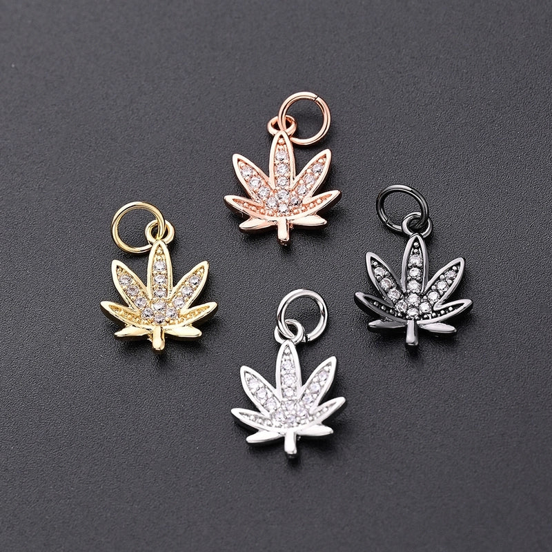 1Pc/Package 13.5×10.5mm Hole 3~3.9mm Copper Zircon Rose Gold Plated White Gold Plated Gold Plated Maple Leaf Polished Pendant