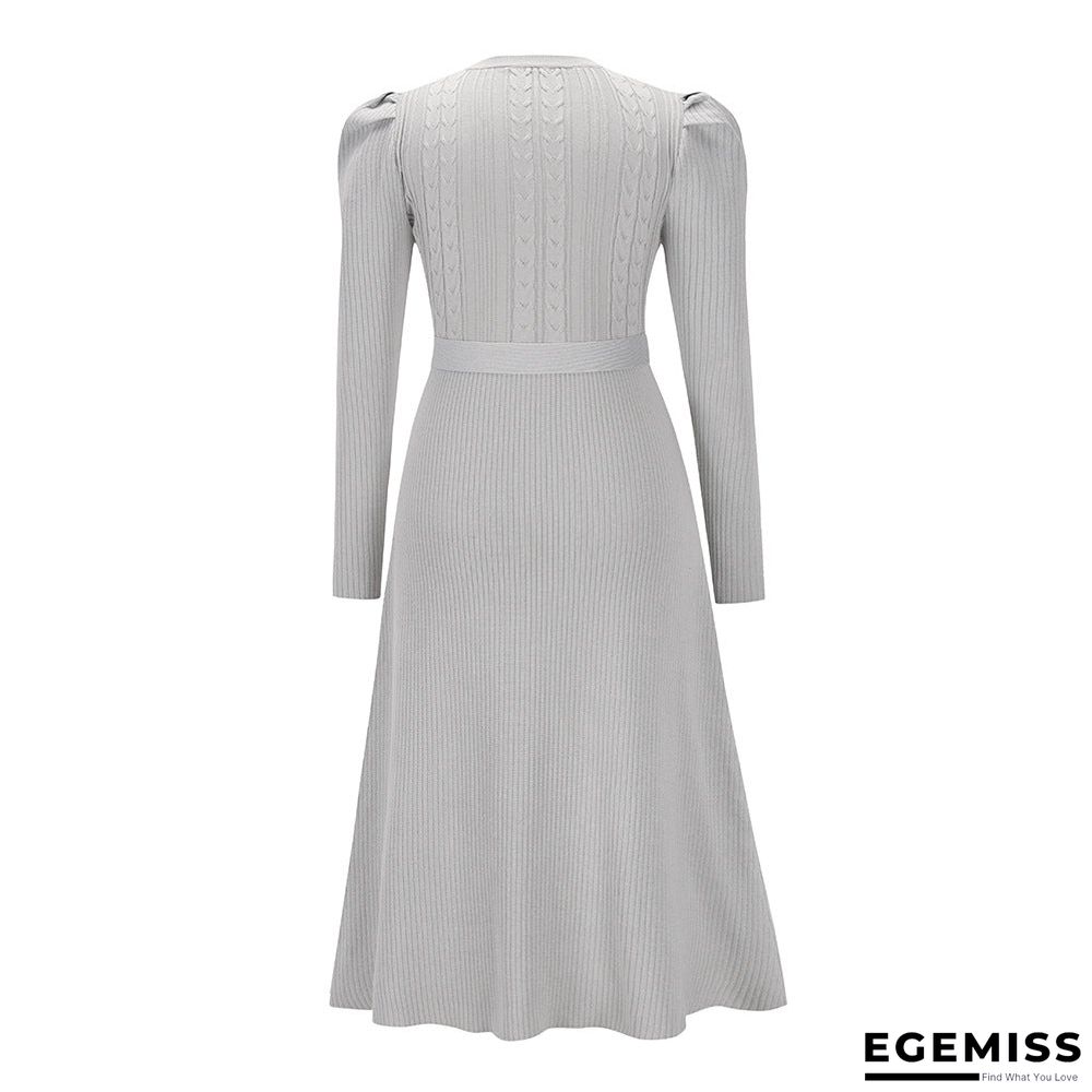 Bubble Long Sleeve Knitted Skirt Medium Long Wool Dress Black Dresses | EGEMISS