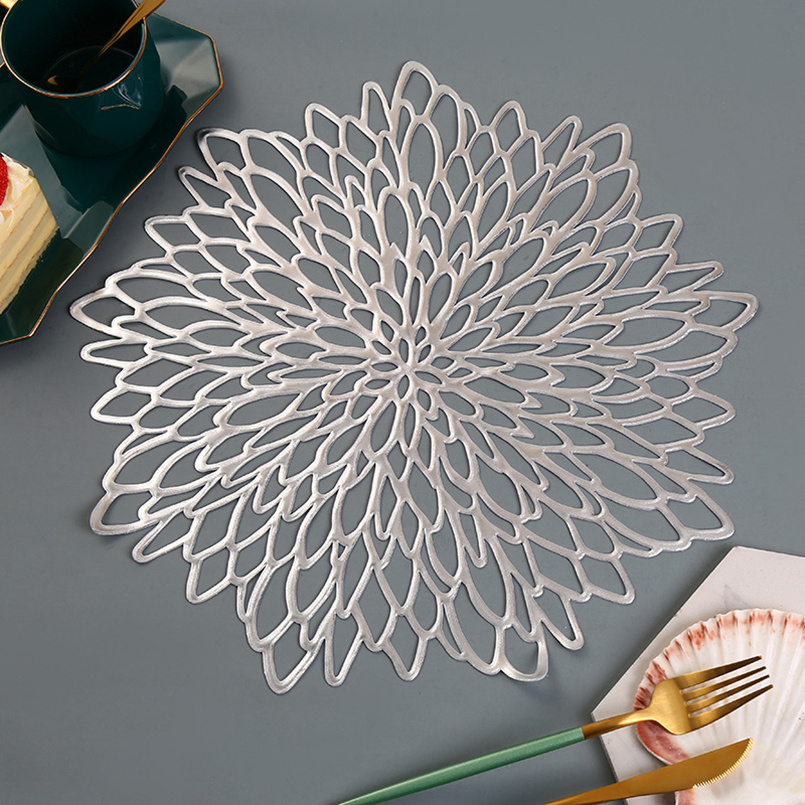 1PC Hibiscus Blossom PVC Placemat - Stylish Hollow Out, Anti-Slip, Durable & Washable - Heat Resistant Table Mat for Home Kitchen, Hotels & Restaurants - A Touch of Elegance to Your Decor