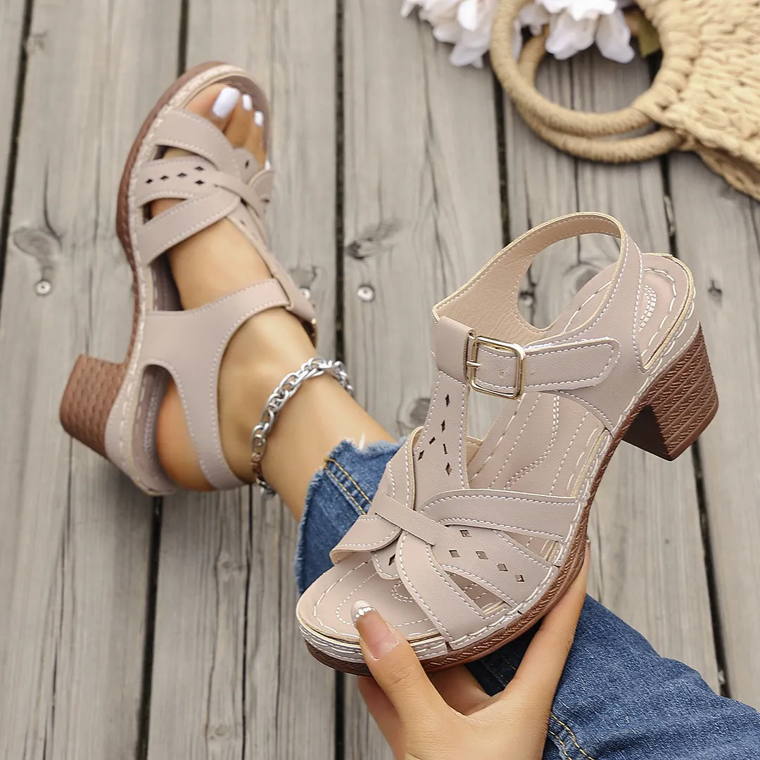 Breakj Breakj Women 2025 Summer New Solid Color Fish Mouth Thick Heel With High-Heeled Sandals