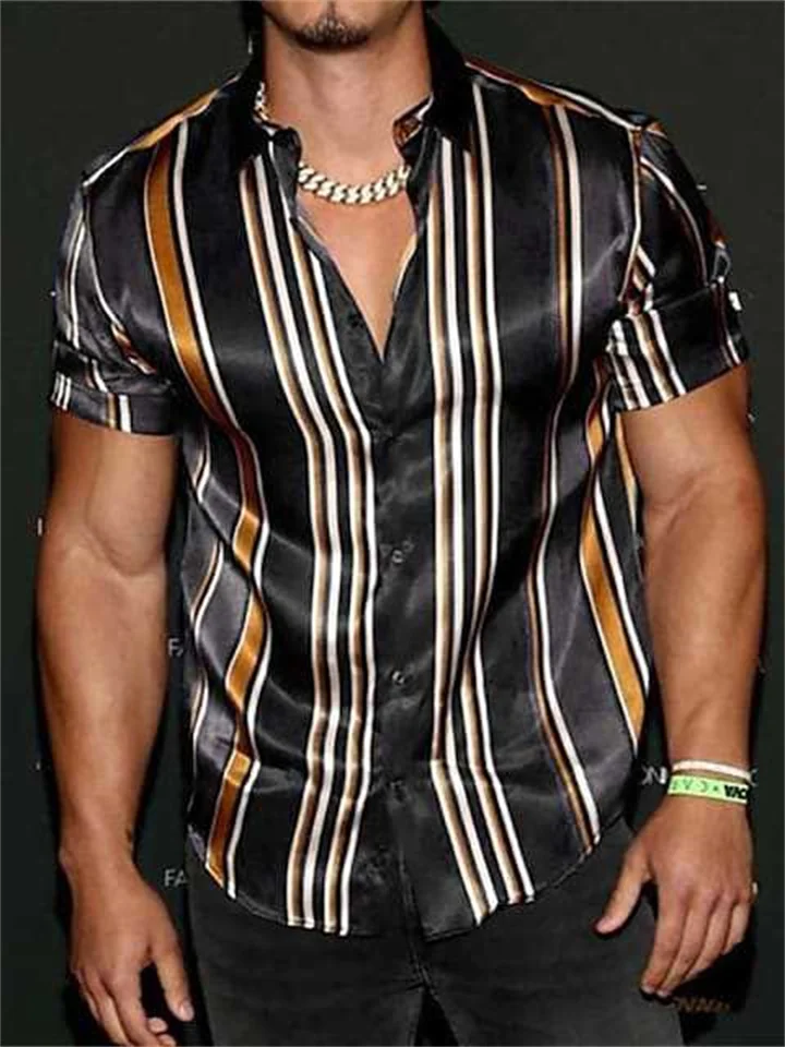 Men's Shirt Striped Short Sleeve Tops Green Black Blue Purple Outdoor Street Button-Down Print Shirt Fashion Casual Breathable Comfortable Summer | 168DEAL