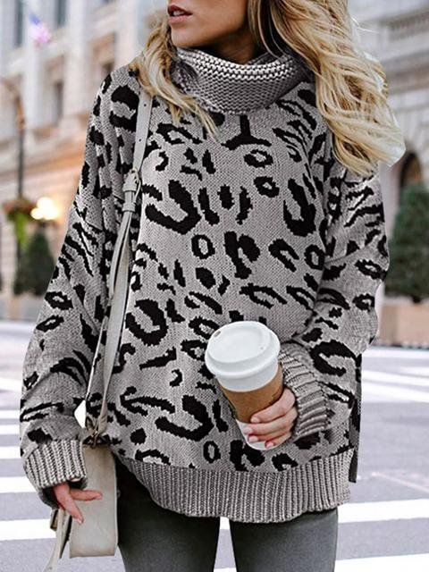 Leopard Print Turtleneck Sweater-elleschic