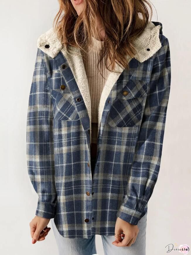Thick Turn Down Collar Plus Size Plaid Shirt Coat