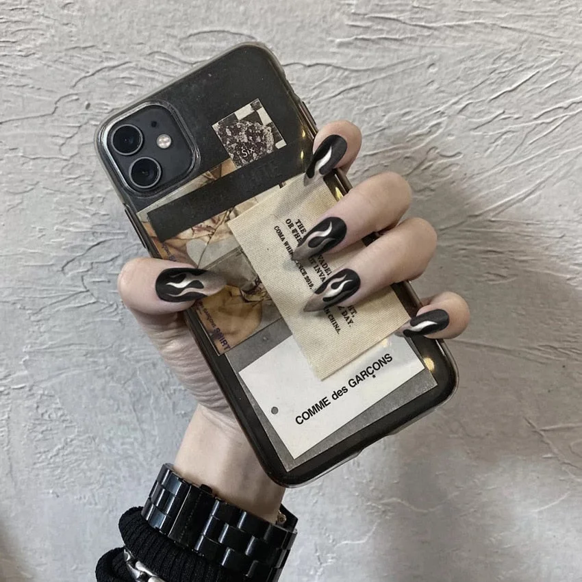 24pcs Full Cover Fake Nails Art Tools Matte Press on Coffin French Acrylic False Nail Tips With Glue Display Artificial Designs-Nail Inspo