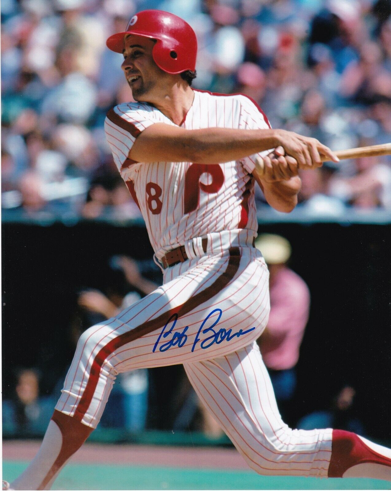 BOB BOONE PHILADELPHIA PHILLIES ACTION SIGNED 8x10