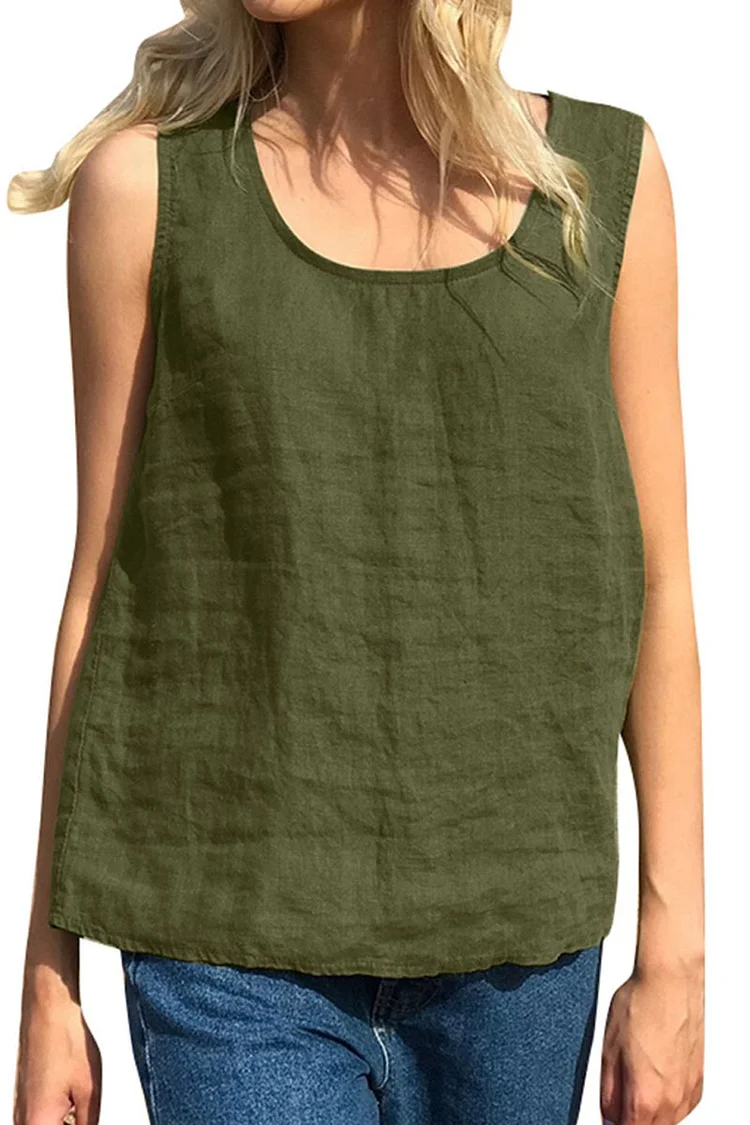 Round Neck Straps Casual Linen Sleeveless Top