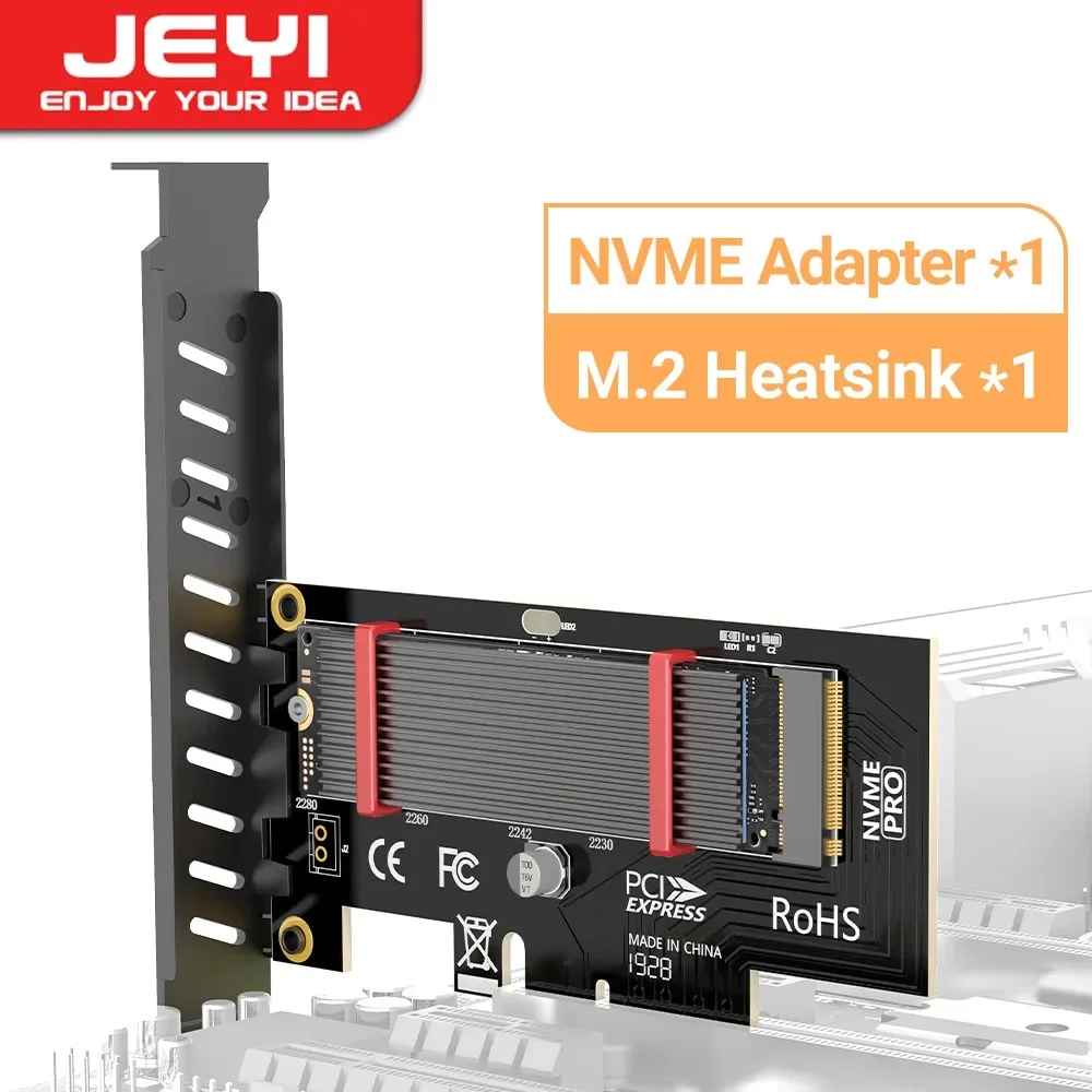 JEYI PCIe to NVMe Adapter With Aluminum SSD Heatsink Cooler, 64Gbps M.2 ssd  Gen4 PCIe
