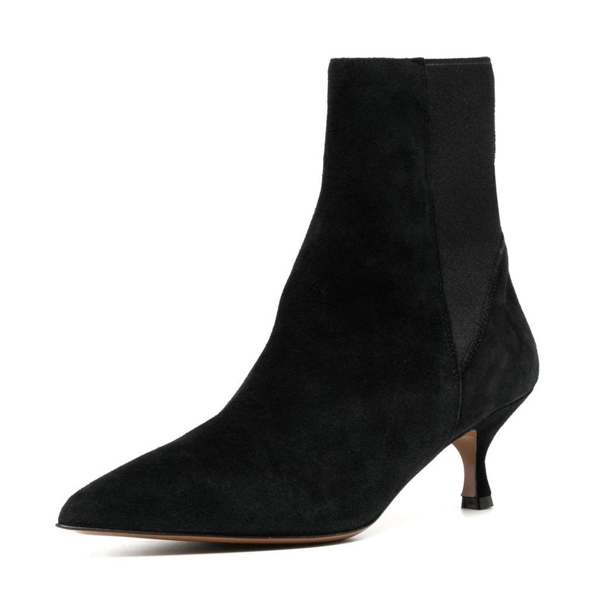 Black Vegan Suede Pull-On Pointed Toe Kitten Heeled Ankle Boots Nicepairs