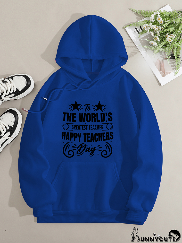 Printed on front Kangaroo Pocket Hoodie Long Sleeve for Women Pattern Greatest teacher