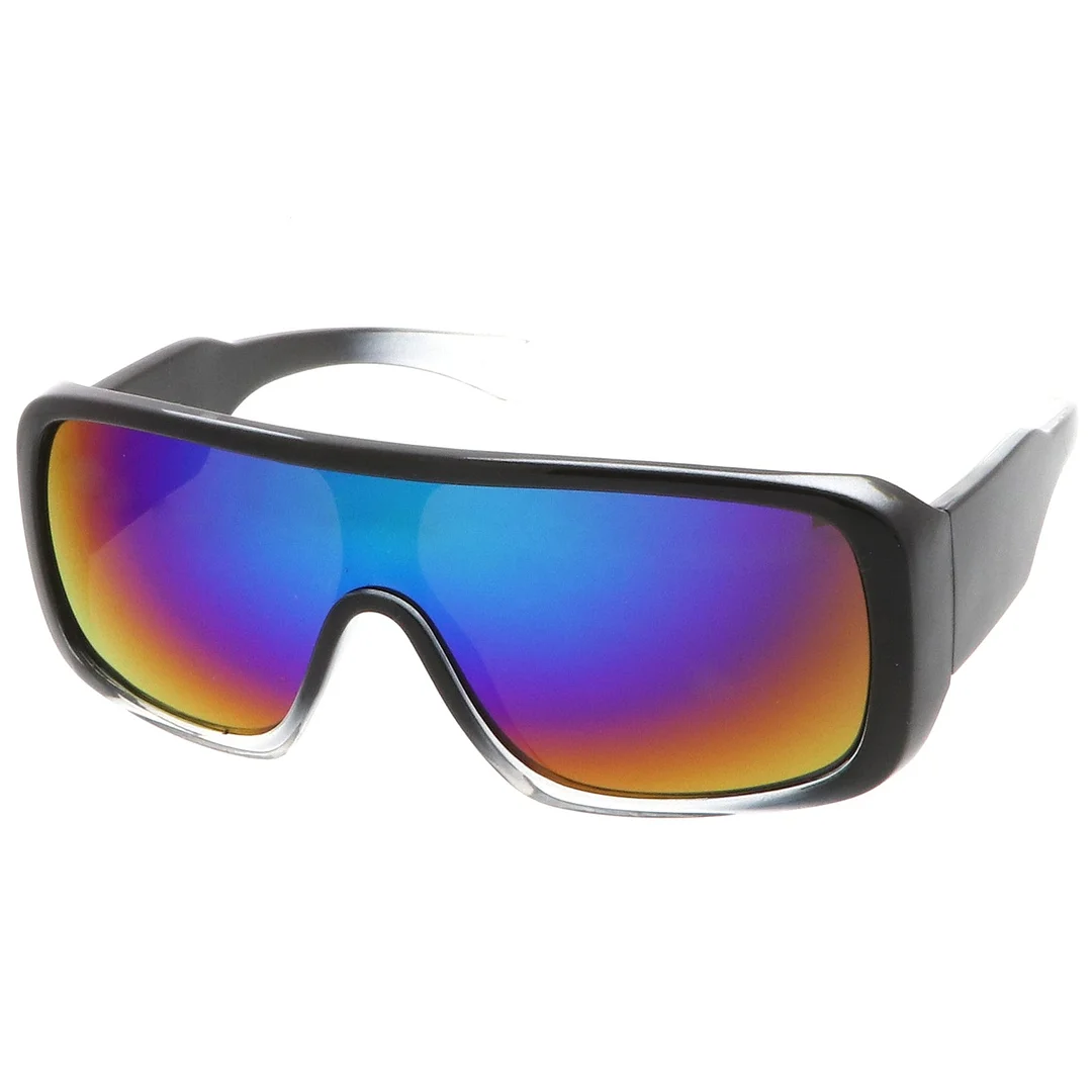 Men's Oversize Goggle Flat Top Mirror Mono Lens Shield glasses 60mm