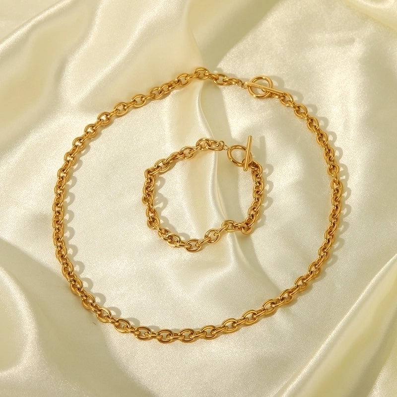 Elegant Lady Classic Style Geometric Solid Color 201 Stainless Steel 18K Gold Plated Toggle Bracelets Anklet Necklace