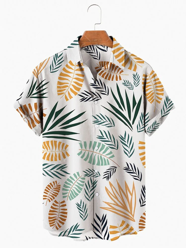 Men's Tropical Plant Leaf Print Short Sleeve Hawaiian Shirt