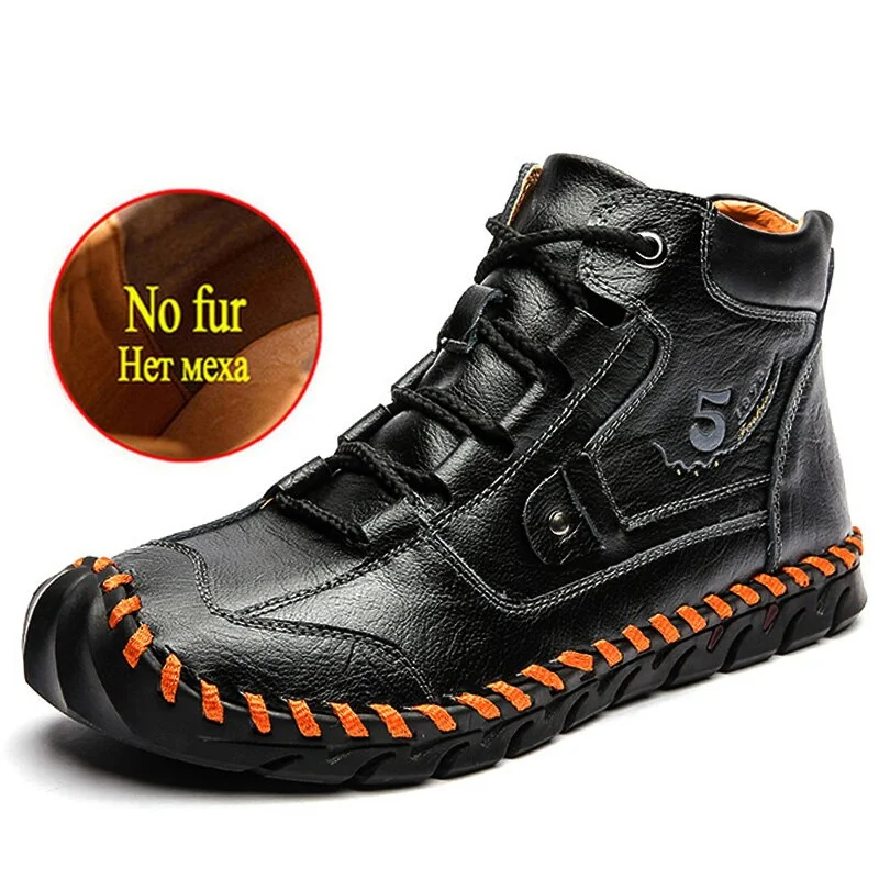 Winter Men's Warm Boots Fur Warm Men's Snow Boots Waterproof Leather Men's Motorcycle Boots Fashion Outdoor Plush Men Sneakers