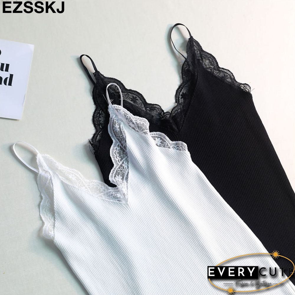 Sexy Basic Lace Camisole Summer Knit Tank Top Women Adjustable strap female camis high