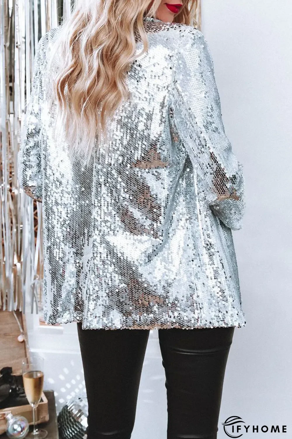 Street Patchwork Sequins Cardigan Collar Outerwear | IFYHOME
