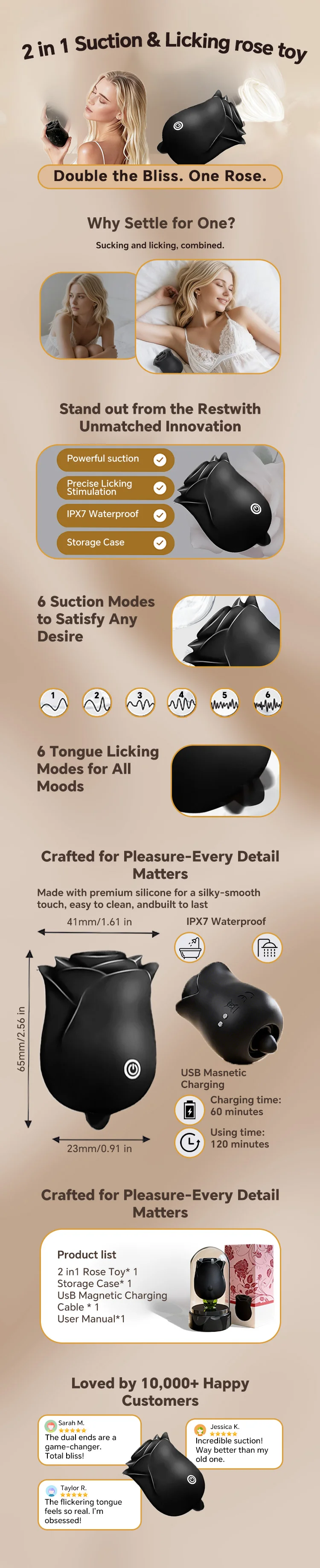 2 in 1 Rose Sucking & Tongue Licking Black Rose Toy  2026 New Model,  Beginner-Friendly