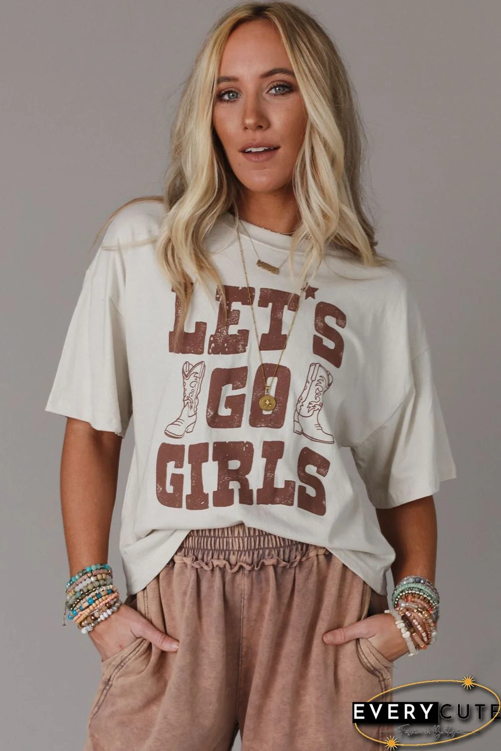 White LETS GO GIRLS Western Boots Tee