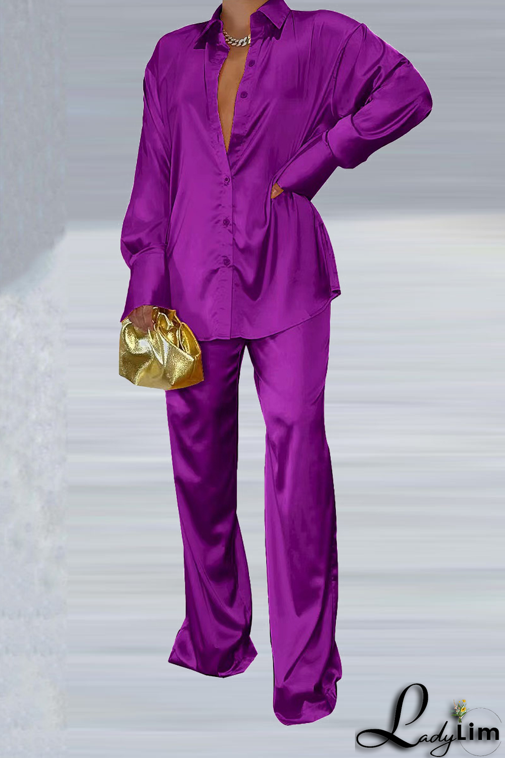 Coffee Casual Solid Patchwork Turndown Collar Long Sleeve Two Pieces