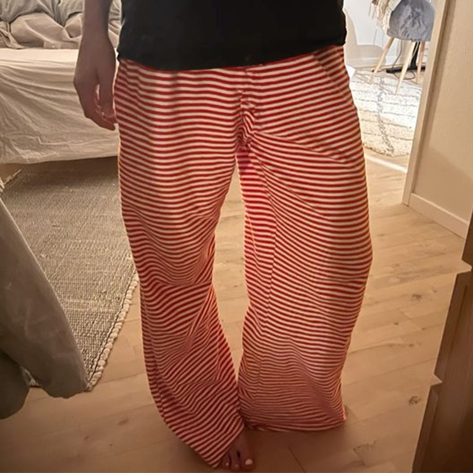 Gaono Women Wide Leg Striped Pants Elastic Waist Comfy Pajamas Lounge Pants Straight Leg Loose Palazzo Pj Trousers Pants