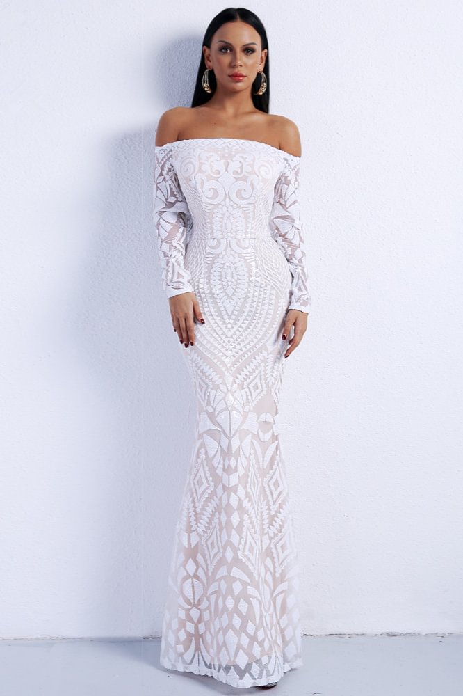 Glamorous Long Sleeve Mermaid Sequins Prom Dress Long Evening Party Gowns - lulusllly