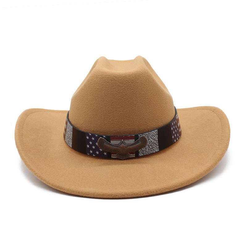 Punk Western Cowboy Felt Hat-Camel
