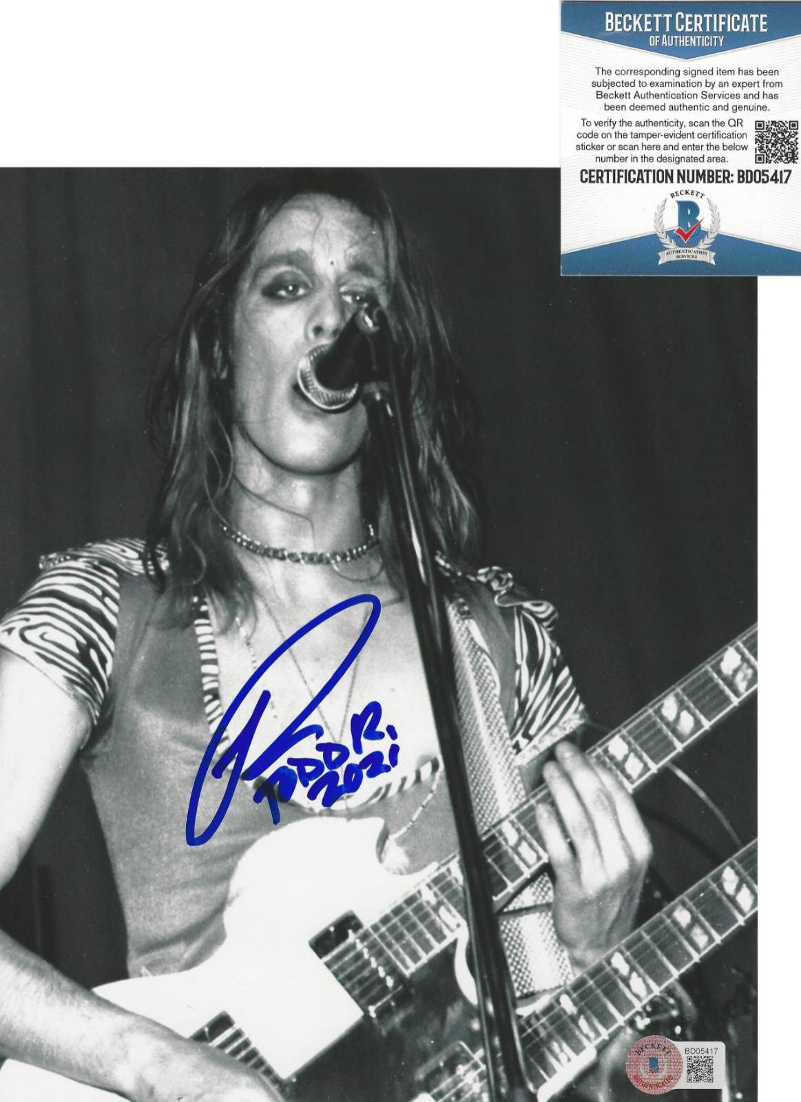 SINGER TODD RUNDGREN SIGNED 8x10 Photo Poster painting B UTOPIA GUITAR PROOF BECKETT COA BAS