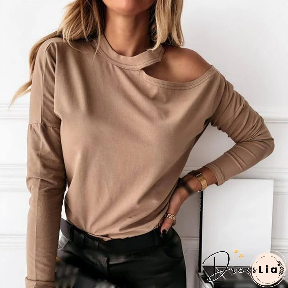 Autumn Halter Hollow Out Women's Blouses Black Long Sleeve Streetwear Female Blouse Trend Fashion Sexy Casual Ladies Tops