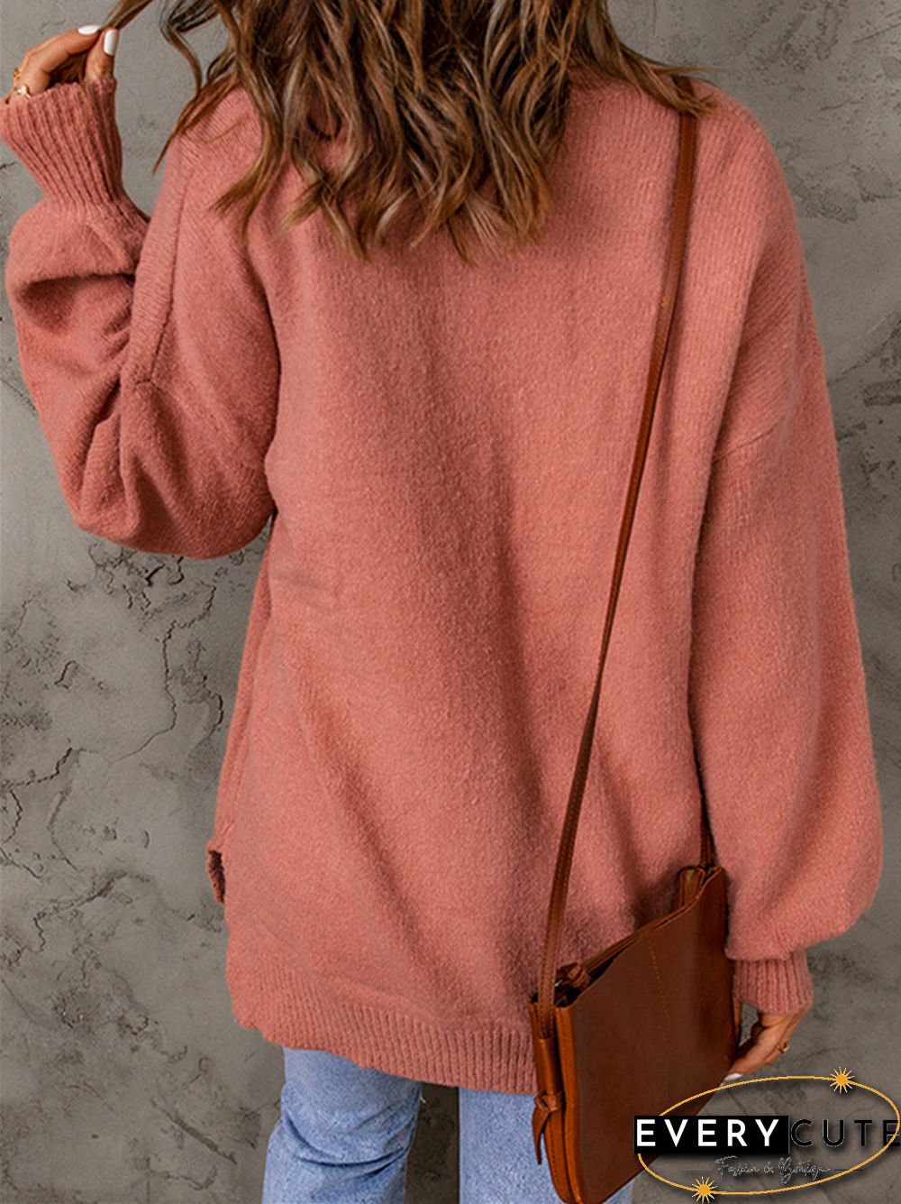 Solid Color Casual Long Sleeve Sweater with Pockets