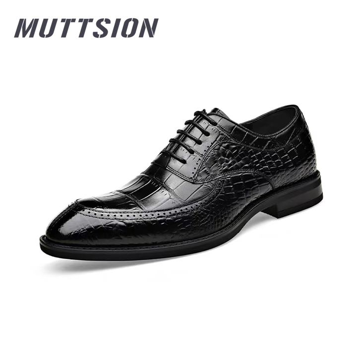 MUTTSION Business Formal Crocodile Pattern Genuine Leather Fashionable Wedding Shoes