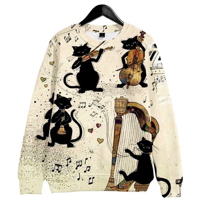 Music Black Cat Funny Graphic Sweatshirts