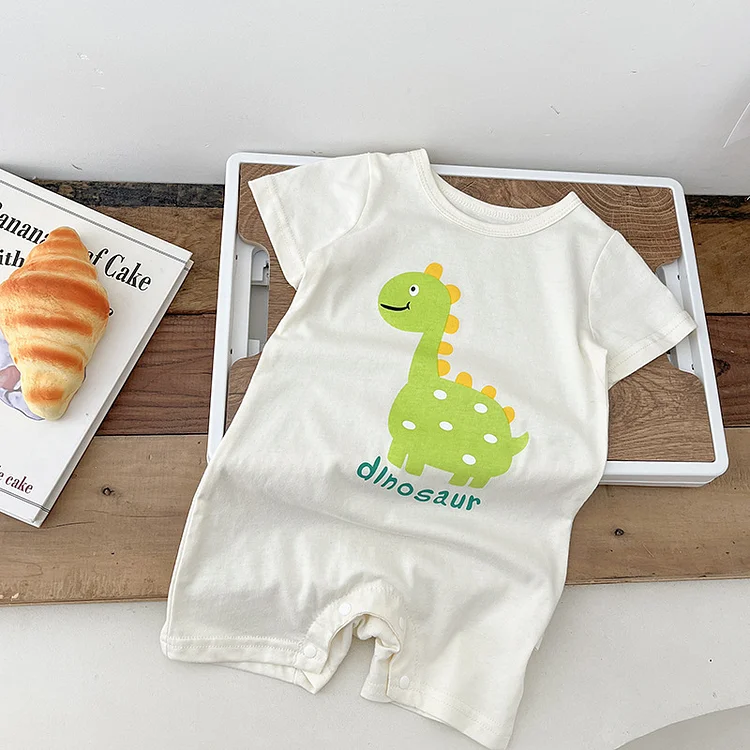 Baby Boy/Girl Cartoon Dinosaur Crewneck Solid Color Short Sleeve Romper