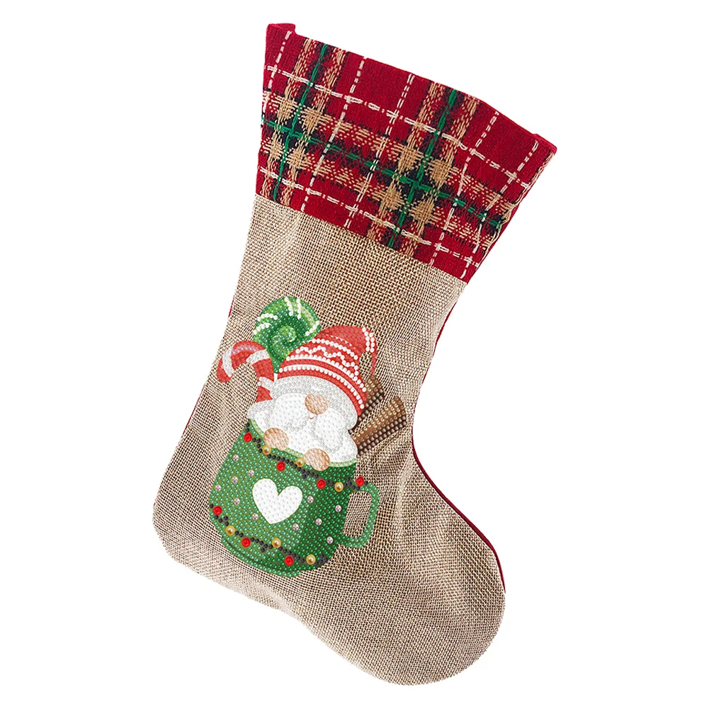 DIY Cup Gnome Christmas Socks Decor DIY Diamond Art Kits for Family Party Decoration(20*35cm)