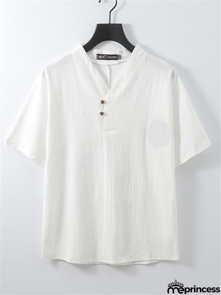 Loose Comfy Retro Print V Neck Short Sleeve T-Shirts