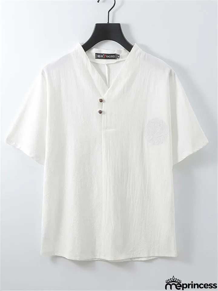 Loose Comfy Retro Print V Neck Short Sleeve T-Shirts