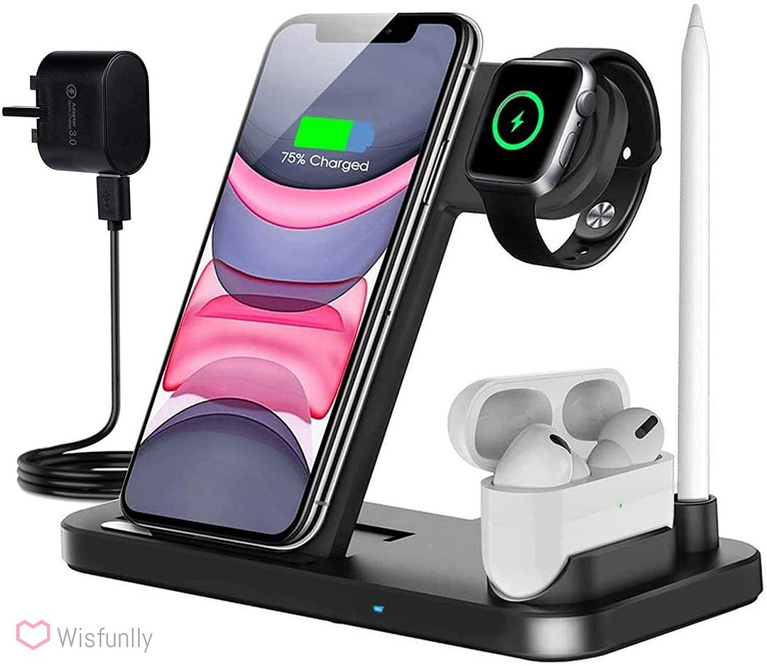Wireless Charger, 4 in 1 Fast Wireless Charging Station for iPhone 13/12/12 Pro/11/X/XS/8/8P Galaxy S10/S10 Plus