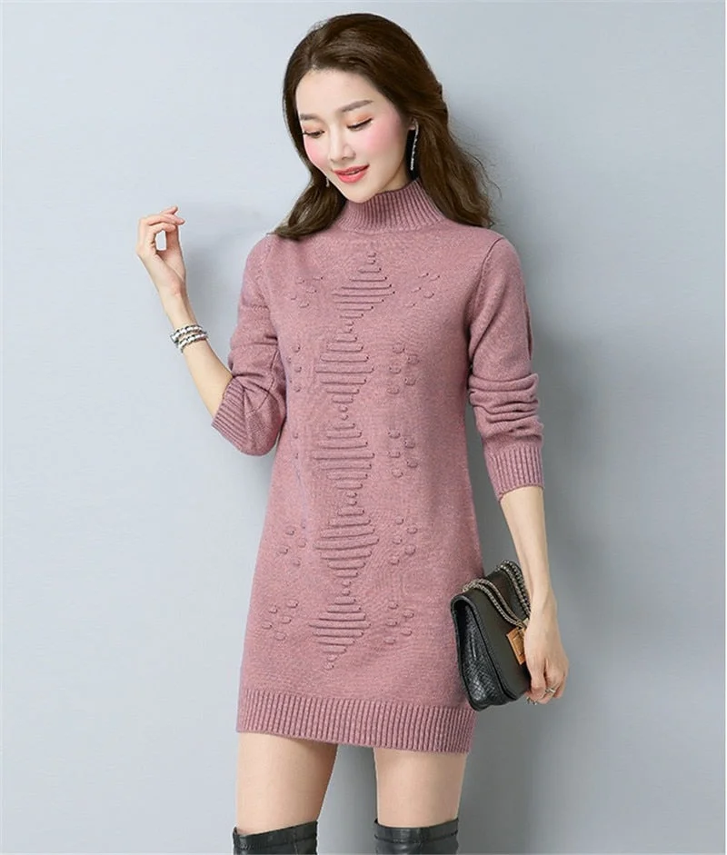 Autumn Winter Women Knit Sweater Pullover Clothes Solid Long Sleeve Turtleneck Sweater Warm Knit Bottoming Shirt Female Tops 926