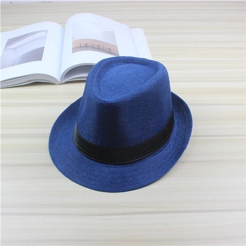 Korean-style Men’s And Women’s Jazz Hat Sunscreen Sun Hat Imitation Linen Breathable Fashion Beach Hat British Retro Small Topper Hat