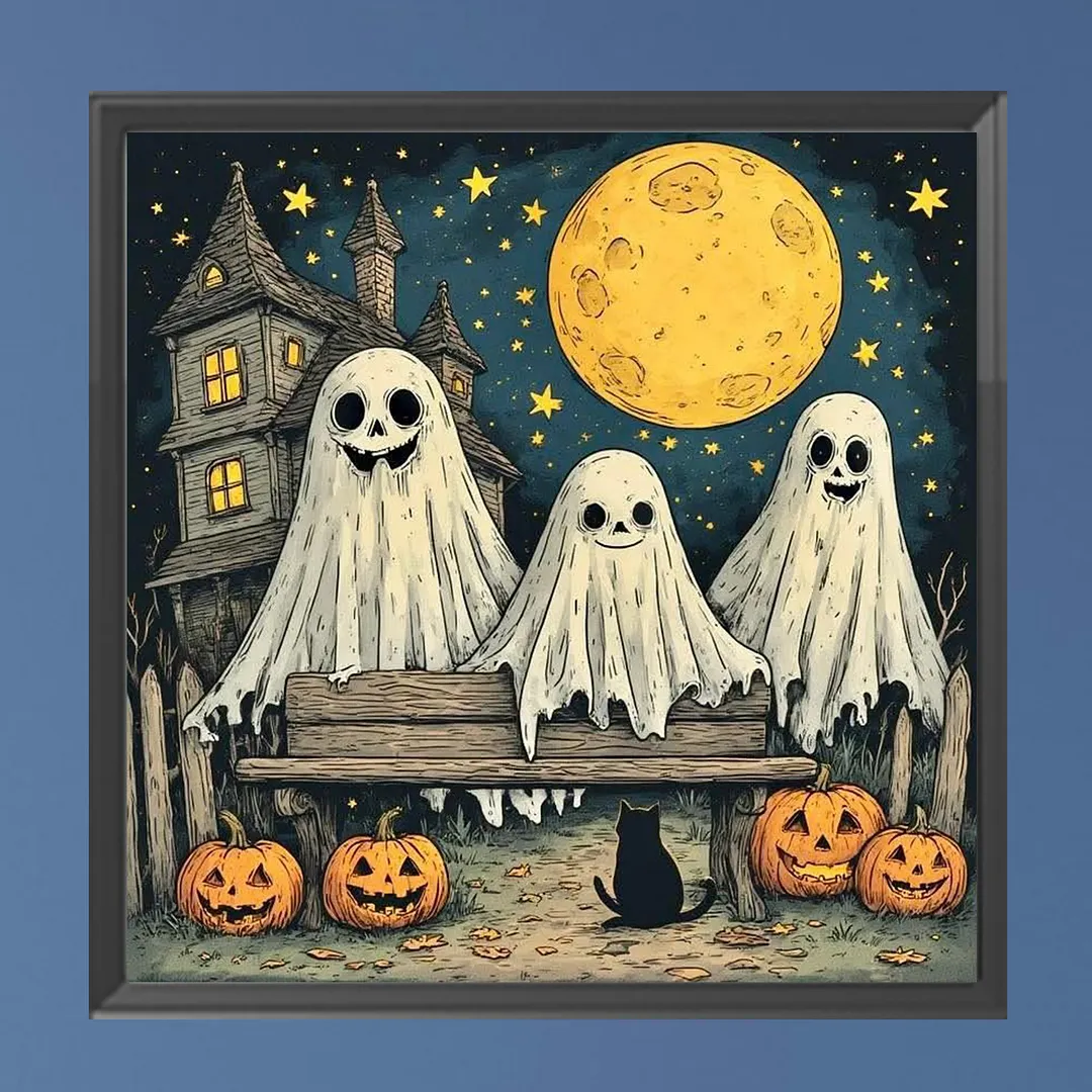 Halloween Three Ghosts 5D DIY Full Square Drill Diamond Painting Kits for Adults Beginners Home Decor Diamonds Paintings Gem Art 35x35cm