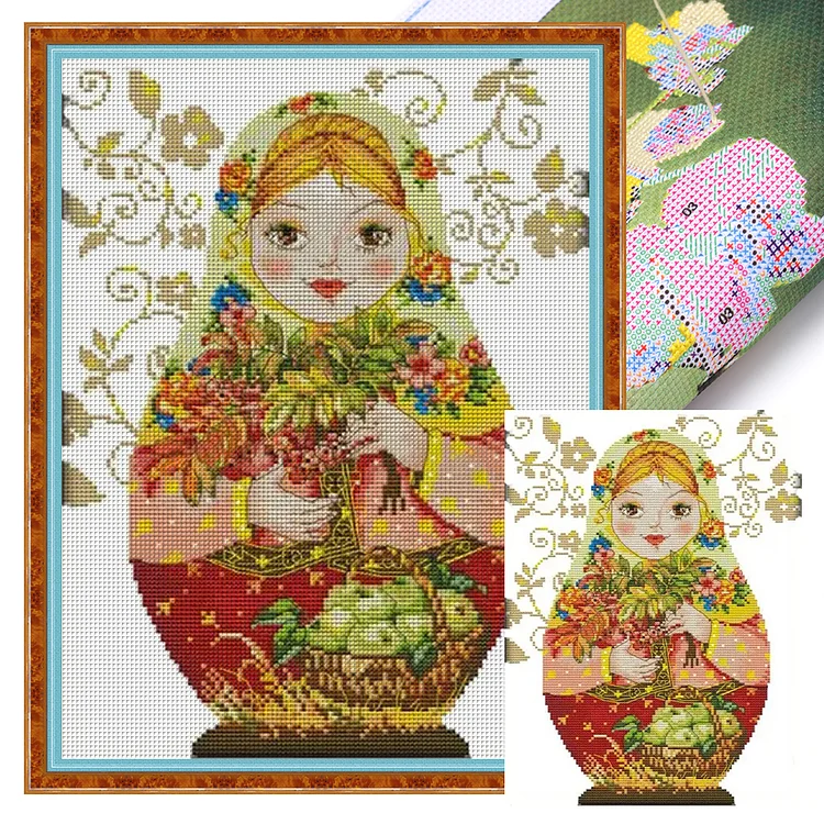 Joy Sunday Russian Matryoshka Doll 14CT Stamped Cross Stitch 22*37CM