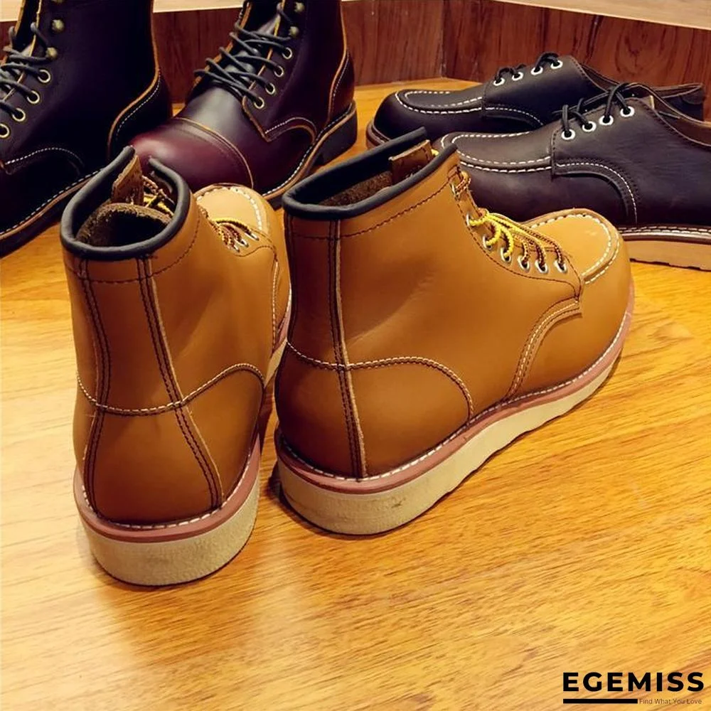 Vintage Men Boots Lace-Up Genuine Leather Boots Wing Men Handmade Work Travel Wedding Ankle Boots Casual Boots | EGEMISS