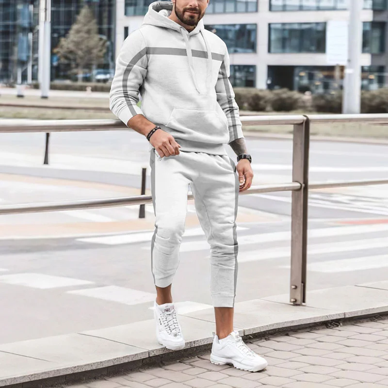 Fashion White Color Matching Tracksuit Two Piece Set