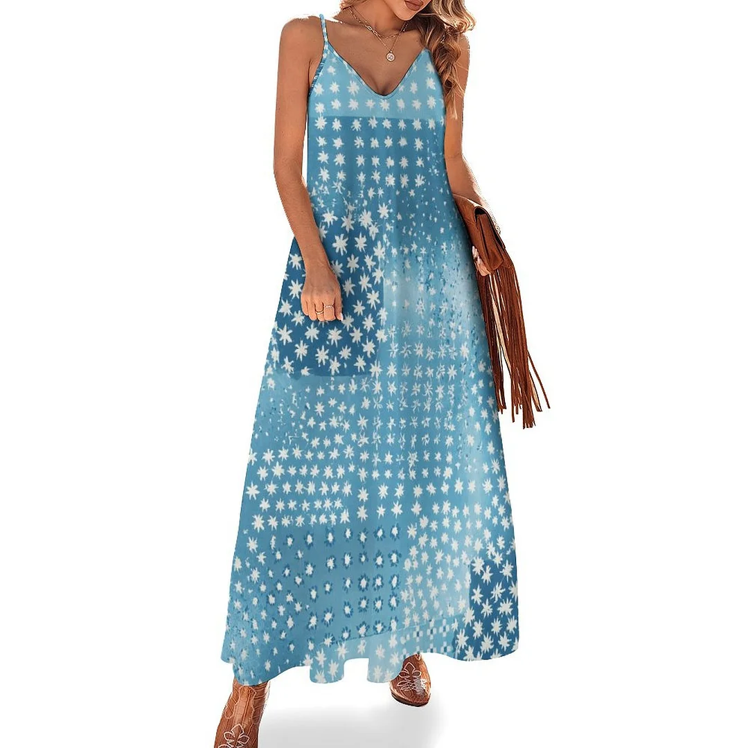 Style & Comfort for Mature Women Plus Size Printed Sling Casual Women Maxi Dress in Pattern Blue, Patchwork, Polka Dot