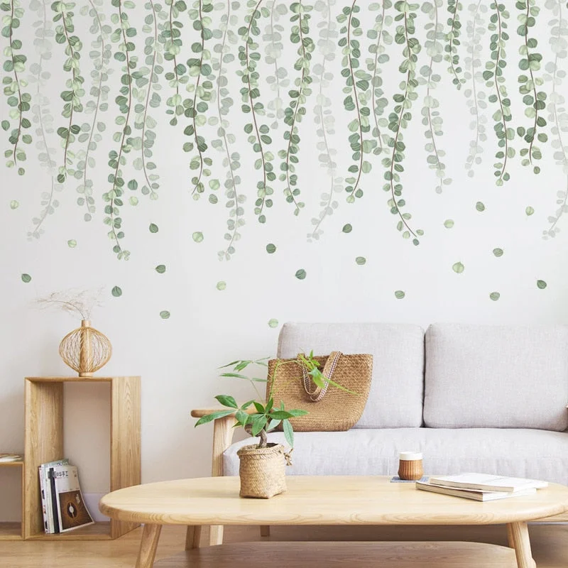 Green Leaves Wall Stickers for Bedroom Living room Dining room Kitchen Kids room DIY Vinyl Wall Decals Door Murals Home Decor