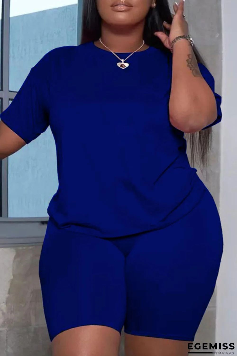 Blue Sexy Patchwork Solid Two Piece Suits Plus Size Two Pieces | EGEMISS