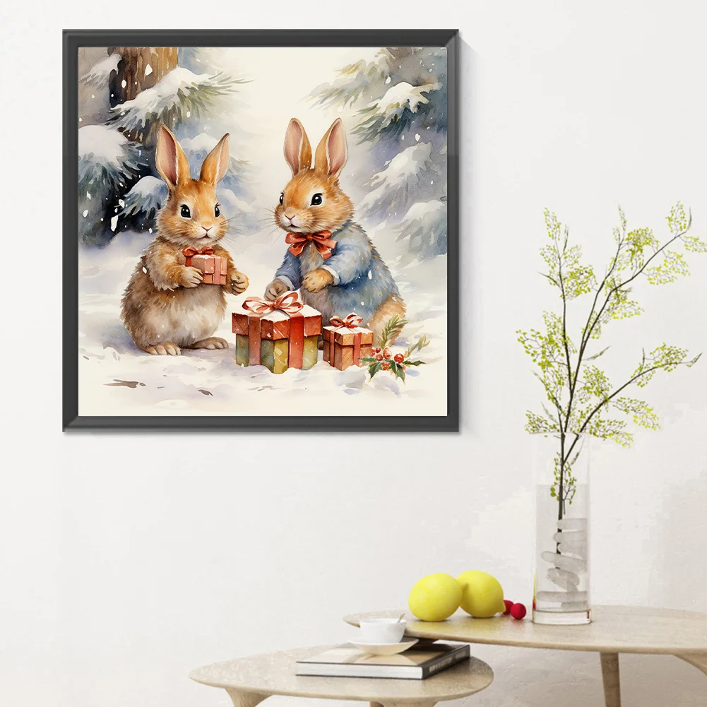 Diamond Painting - Full Round Drill - Winter Gift Bunny(Canvas|30*30cm)