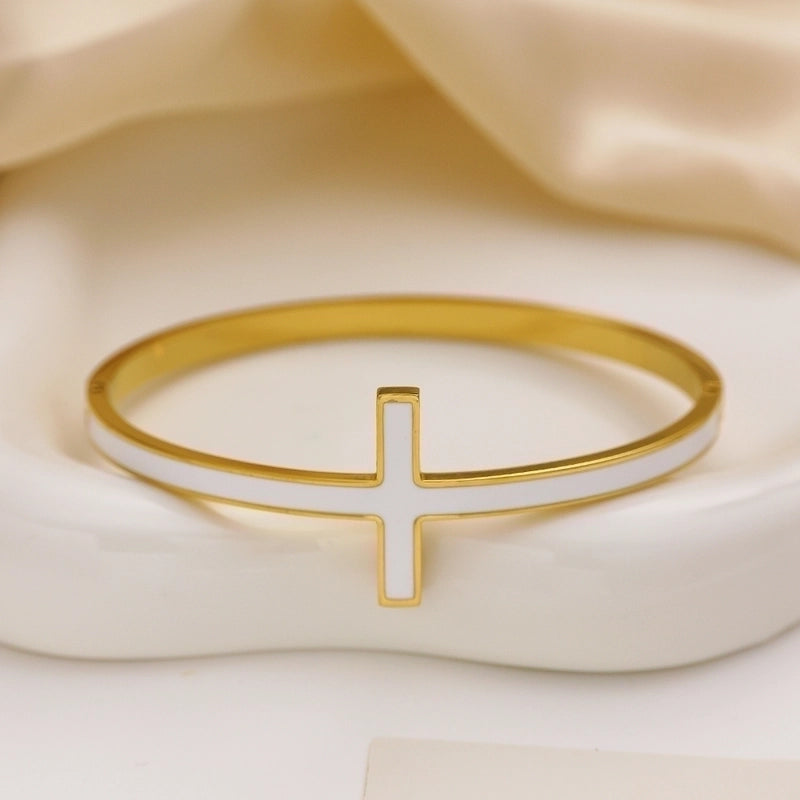 Casual Vintage Style Commute Cross 304 Stainless Steel 18K Gold Plated Titanium Steel Bangle In Bulk