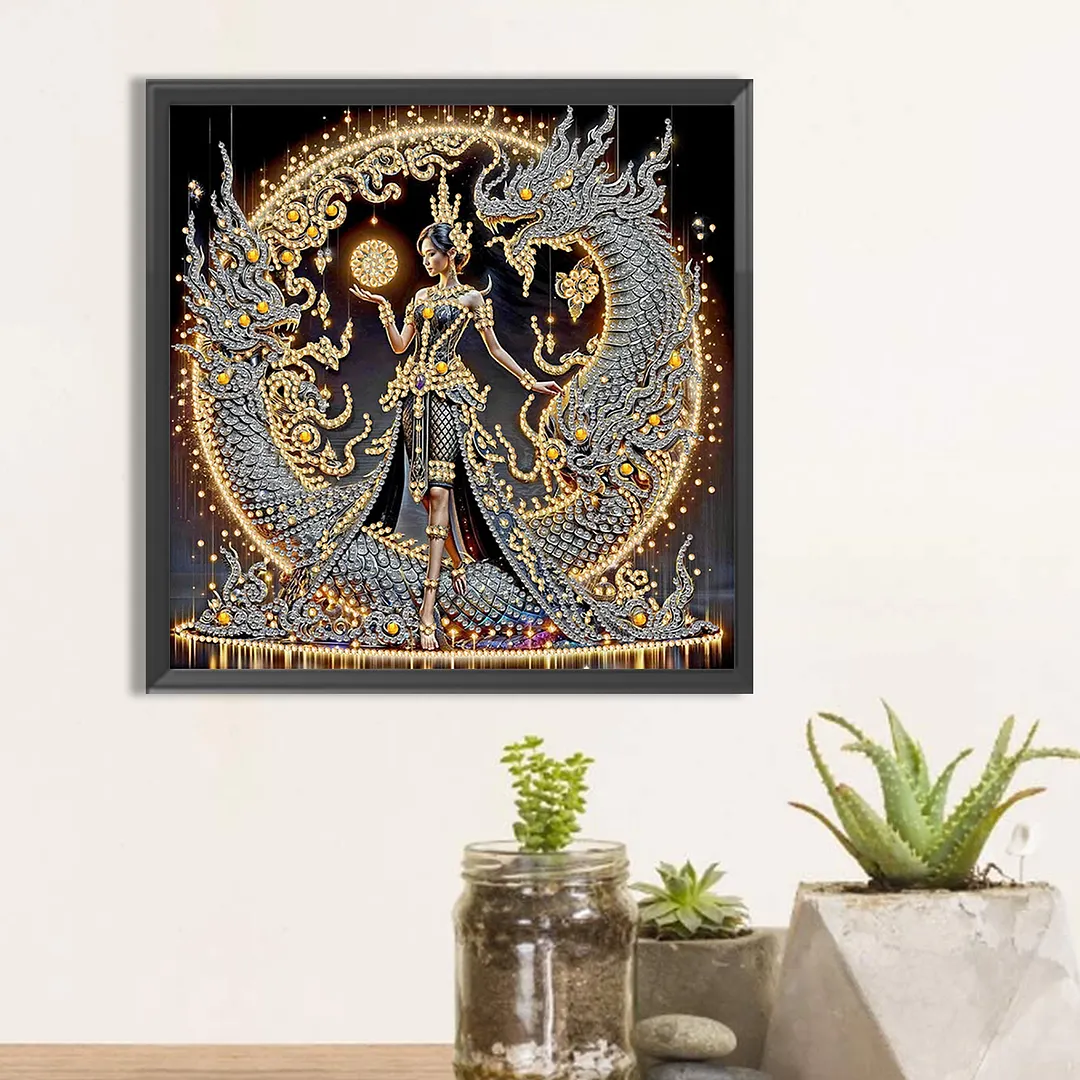 Dragon Beauty - Diamond Painting - Partial Special Shaped Drill(Canvas|30*30cm)