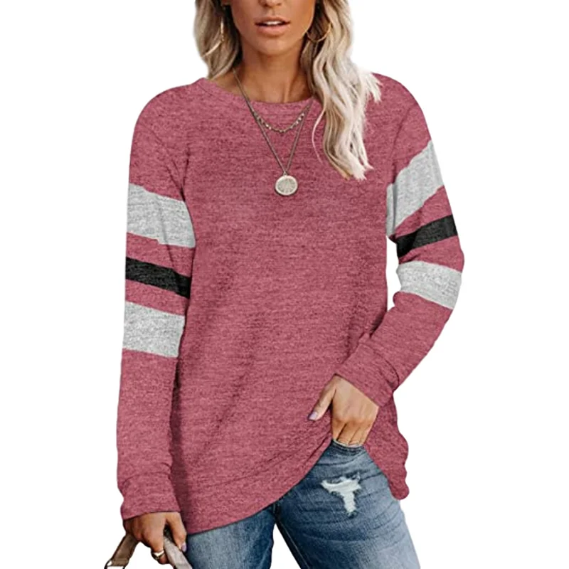 Rosy Splice Striped Loose Long Sleeve Top