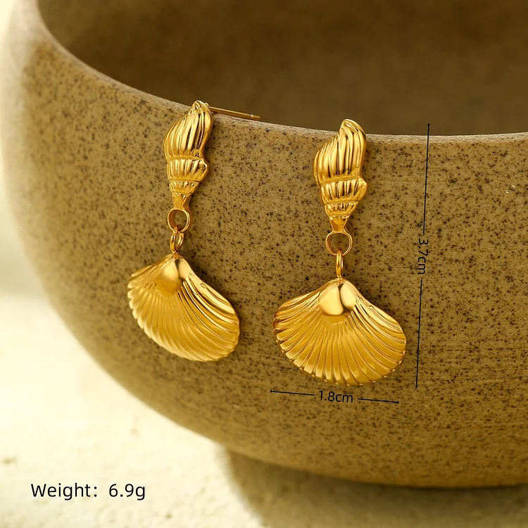 Conch Scallop Titanium Steel Earrings For Summer